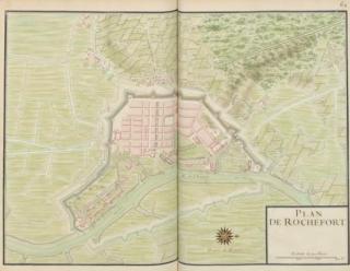 Rochefort, plan de 1693, dans Recueil des plans des places du Royaume, divisé par provinces, faits en l’an 1693, vol. 2, pl. 64, gallica.bnf.fr / Bibliothèque nationale de France.