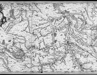 Projet du canal de l’Eure, plan de 1695 (au centre, Maintenon), gallica.bnf.fr / Bibliothèque nationale de France.