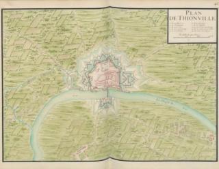 Thionville, plan de 1693, dans Recueil des plans des places du Royaume, divisé par provinces, faits en l’an 1693, vol. 1, pl. 46, gallica.bnf.fr / Bibliothèque nationale de France.