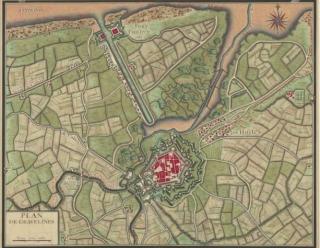 Gravelines, plan de 1700, dans Cartes des environs de plusieurs places entre la Meuse et l’Escaut, pl. 6, gallica.bnf.fr / Bibliothèque nationale de France.