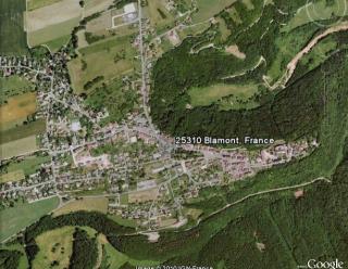 Vue aérienne de Blamont, GoogleEarth, 16/07/2010.